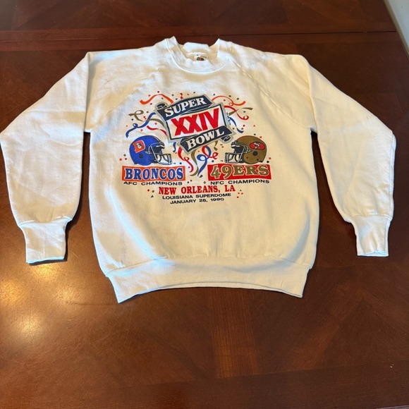 vintage 1990 super bowl xxiv sweatshirt broncos vs 49ers nfl fruit of the loom u - Picture 1 of 6